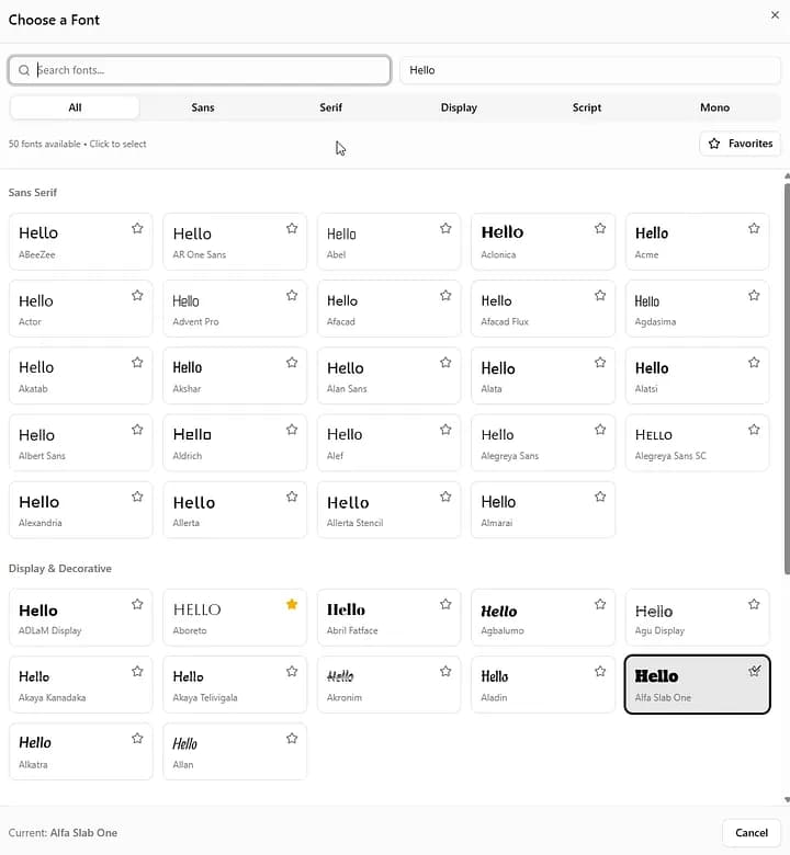Text customization with Google Fonts integration