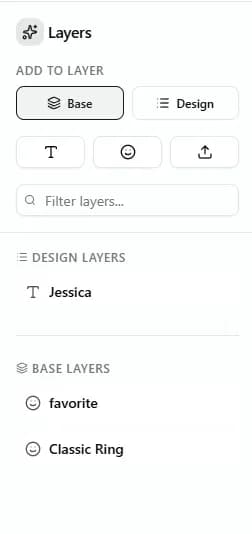 Multi-layer canvas system showing design and base layers