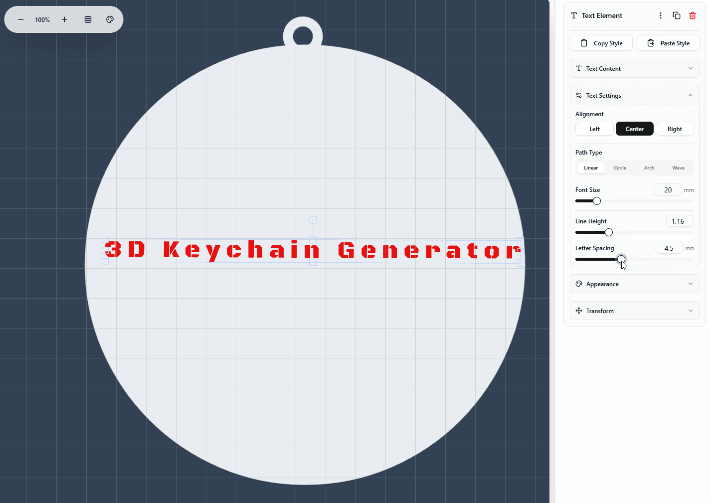 Letter spacing for generating 3D keychains