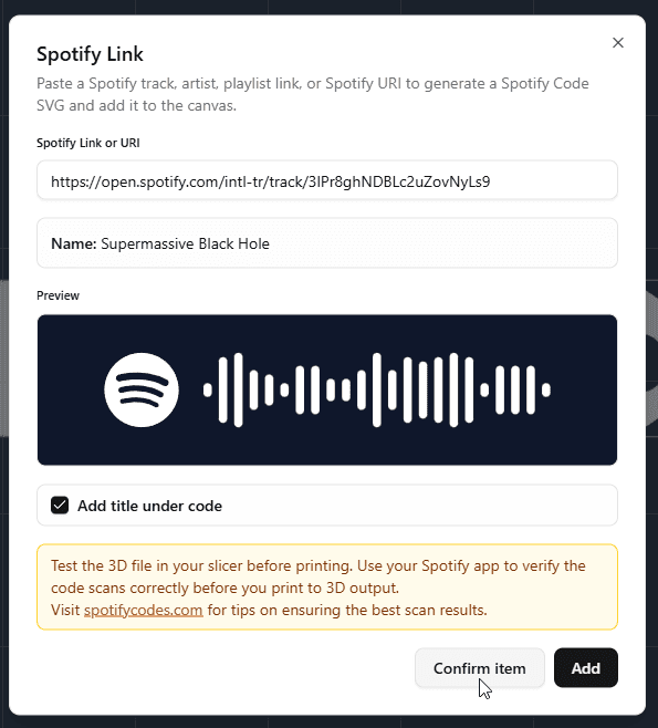 Opening the Spotify Code tool in Design Mode