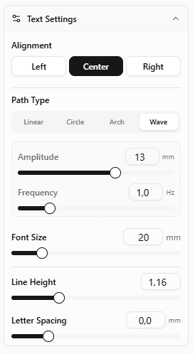 Text settings for generating 3D keychains