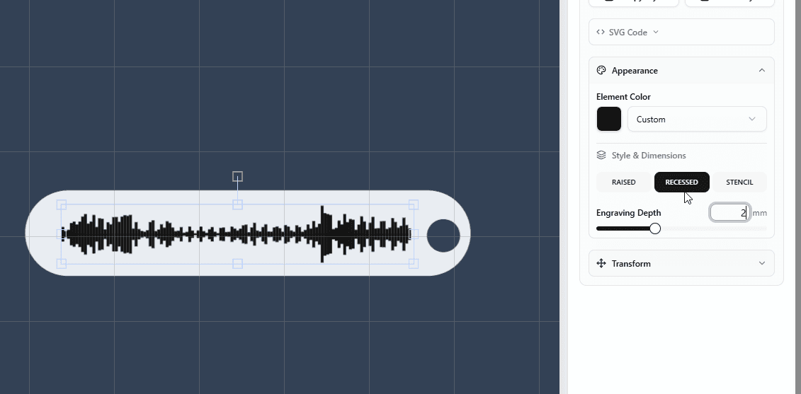 Using recessed style for the waveform keychain